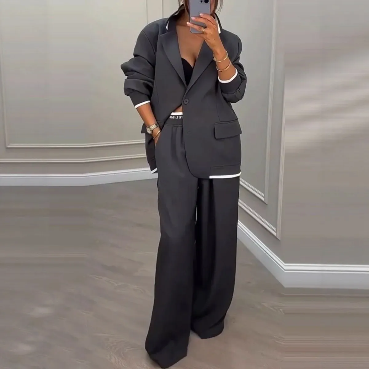 Casual Sets Long Sleeve Full Length Elegant with Regular Sleeve Party Full Length Pants Casual Suit Set Women Trouser Suit