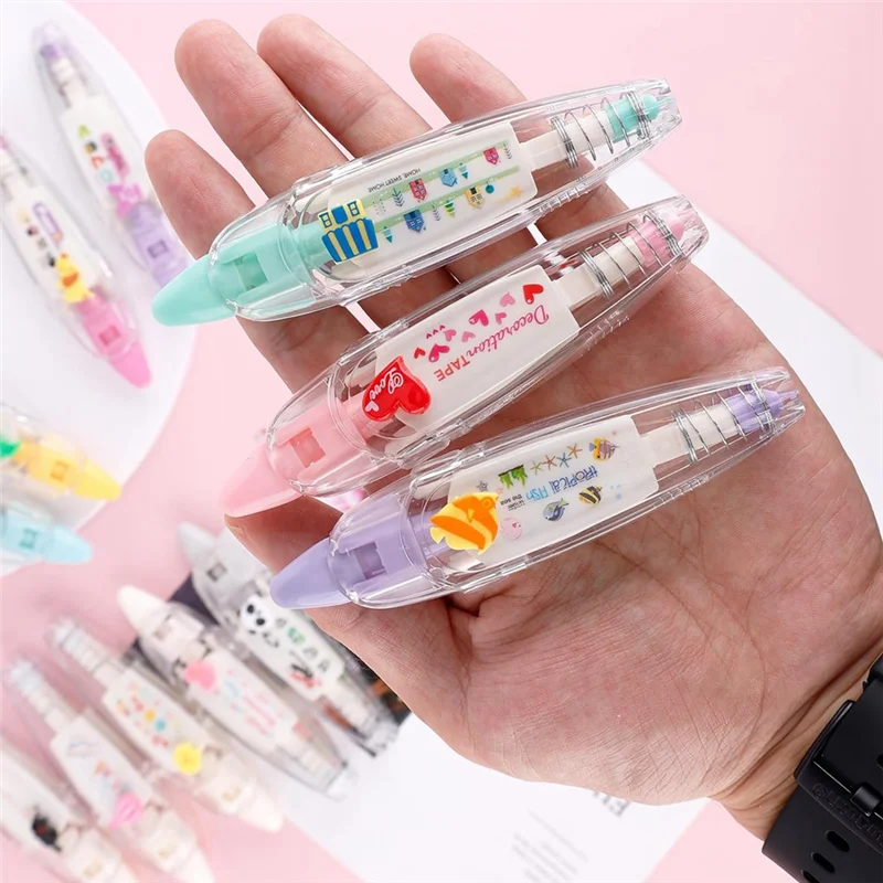 

A76F-12Pcs Decorative Tape Pen Set Kit Press Type Decorative Pen Kit Correction Tape Pen Animal White Out Tape Tape Roller Pen