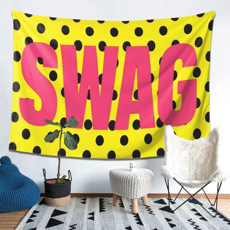 VIKAMA Wall Tapestry Polka Dot Swag American Cool Tapestry, Yellow Black Pink Contrasting Pop Style Printed Room Decoration