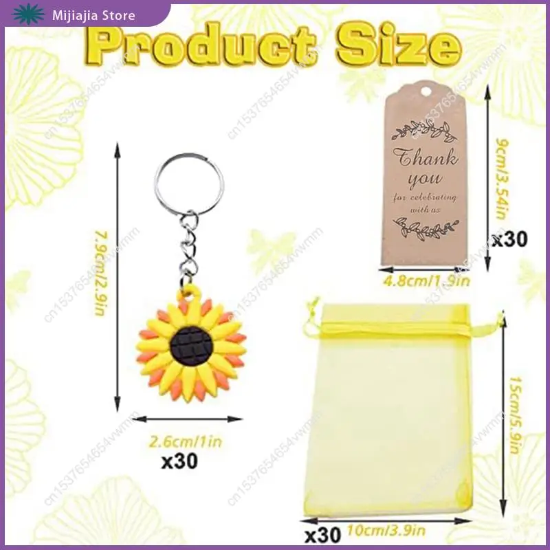 30 قطعة من سلاسل المفاتيح ذات موضوع عباد الشمس لأعياد الميلاد وحفلات الزفاف وحفلات استقبال المولود الجديد ومبيعات هدايا العودة