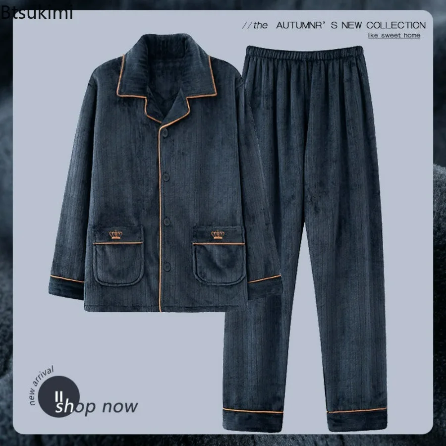 الخريف الشتاء الرجال رشاقته الفانيلا ملابس خاصة قطعتين مريحة الدافئة المرجان بيجامة من الصوف مجموعات الذكور الشتاء صالة المنزل دعوى #5
