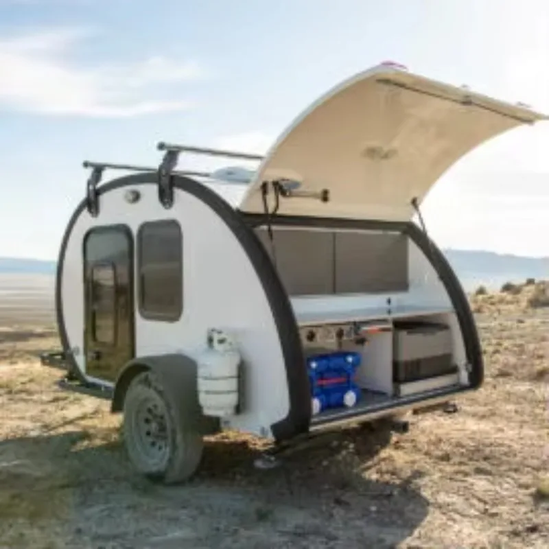 Mini Teardrop RV Trailer Off Road Capable Roof Rack Mesh Security Door Fuel Saving Compact Interior For Getaway Road Trip