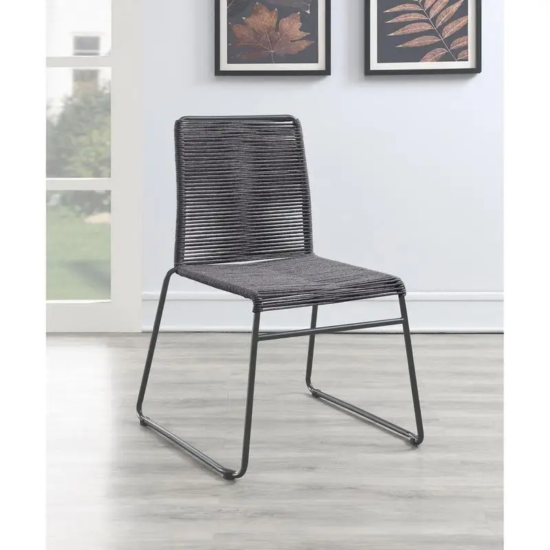 Woven Rope Stackable Side Chair Set of 2 in Charcoal