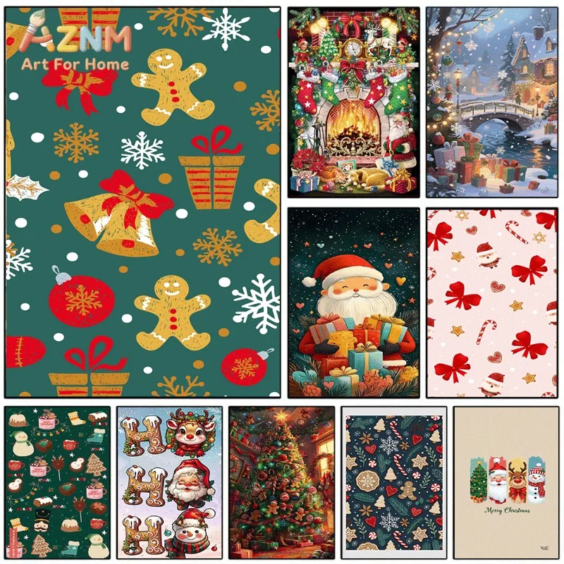 Christmas Gingerbread Pattern Collage Canvas Wall Art Xmas Winter Holiday Poster For Bedroom Living Room Home Background Decorat