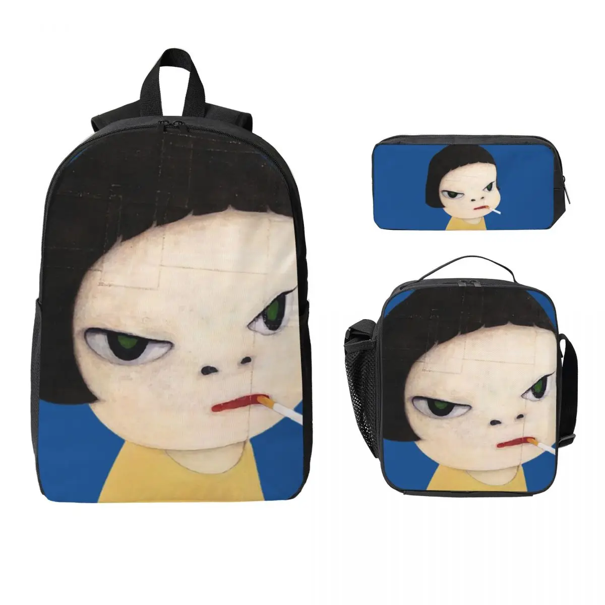 

Yoshitomo Nara Backpack Boys Girls BookBag School Bag Computer Shoulder Bags 3ps Insulated Lunch Bag Pencil Case