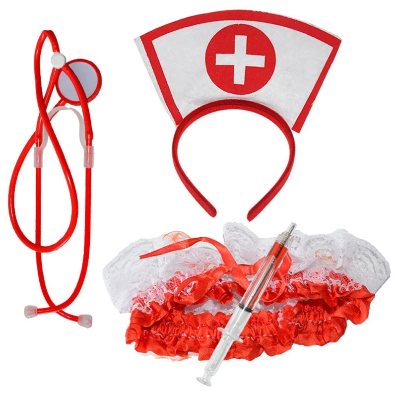 Halloween Kostüm Set Cosplay Krankenschwester Stirnband Stift Stethoskop Oberschenkel Kette Erwachsene Fancy Kostüm Zubehör