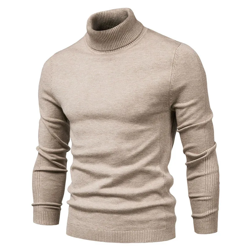 Men's Casual Solid Color Turtleneck Sweater Fall Winter Soft Stretch Knit Long Sleeve Pullover Classic Versatile Sweaters Tops