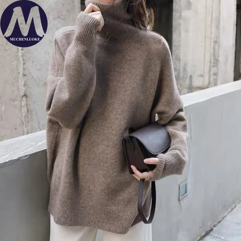

Women's Sweater Autumn Winter Long Sleeved High Neck Knitted Sweater Korean Fashion Casual Loose Keep Warm Sweaters Pullovers