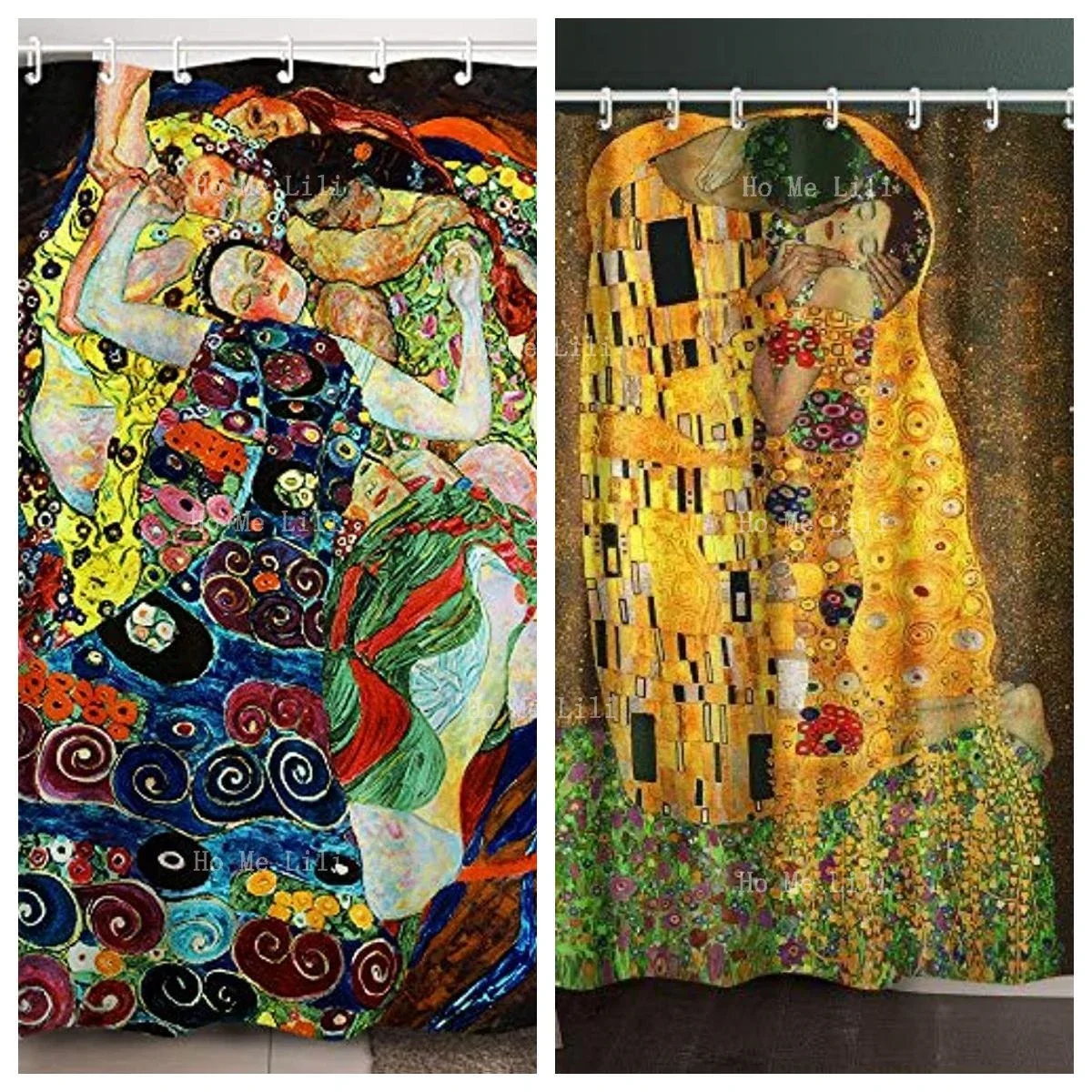 Shower Curtain Set With Hooks,Virgins By Gustav Klimt,Home Art Paintings Pictures For Bathroom