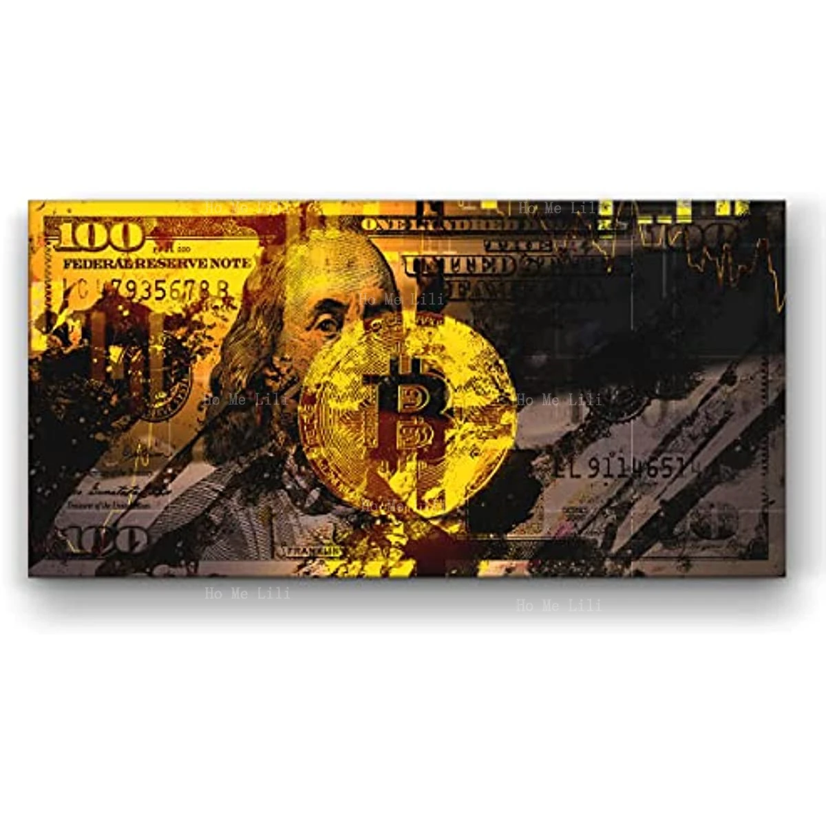 100 Dollars Bill Obsidian Franks Motivational Bitcoin Cryptocurrency Blockchain Wall Art Canvas Print Vintage Office Decor