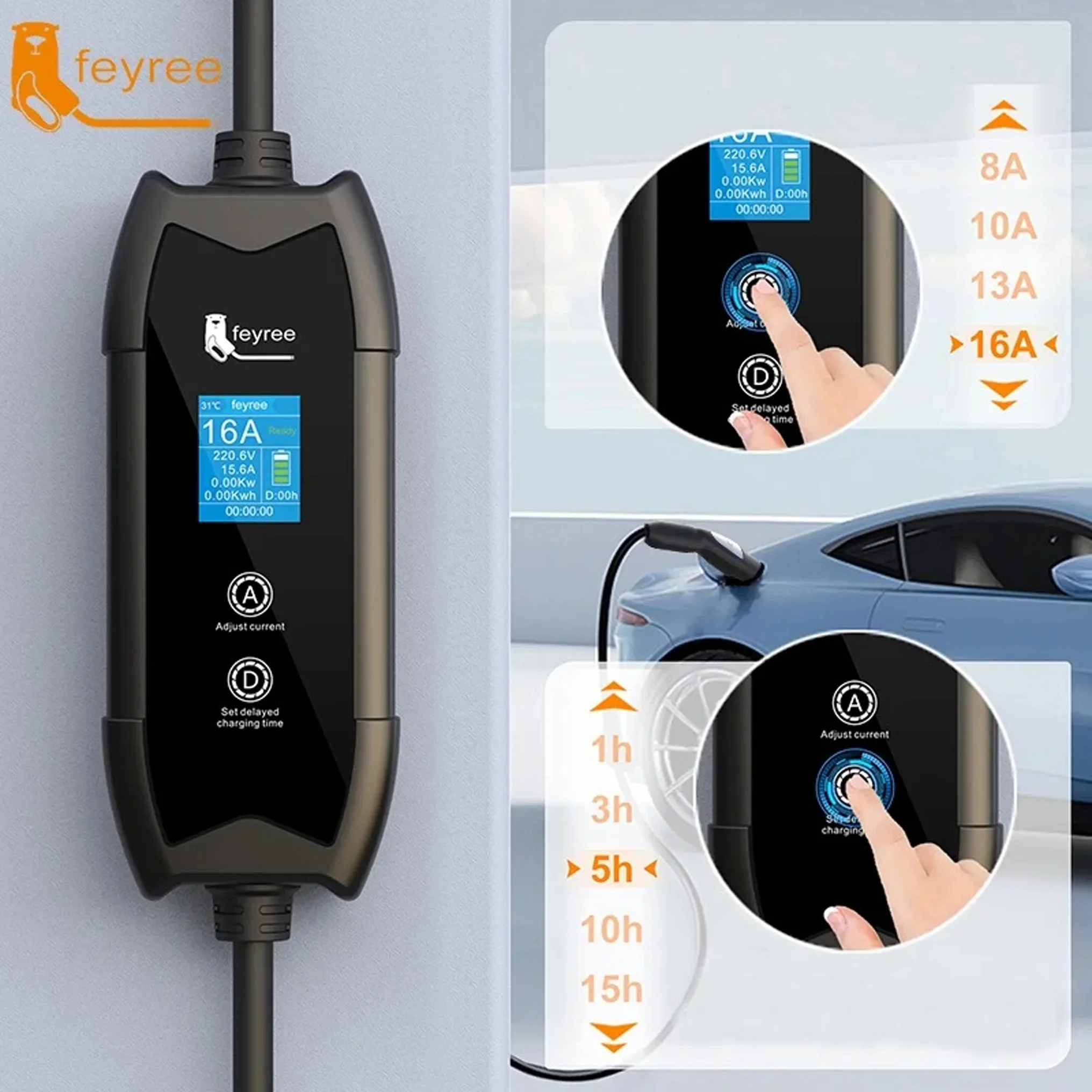 Fey123-Chargeur portable EV avec prise NACS, 3,5kW, écran LCD 1.8 \