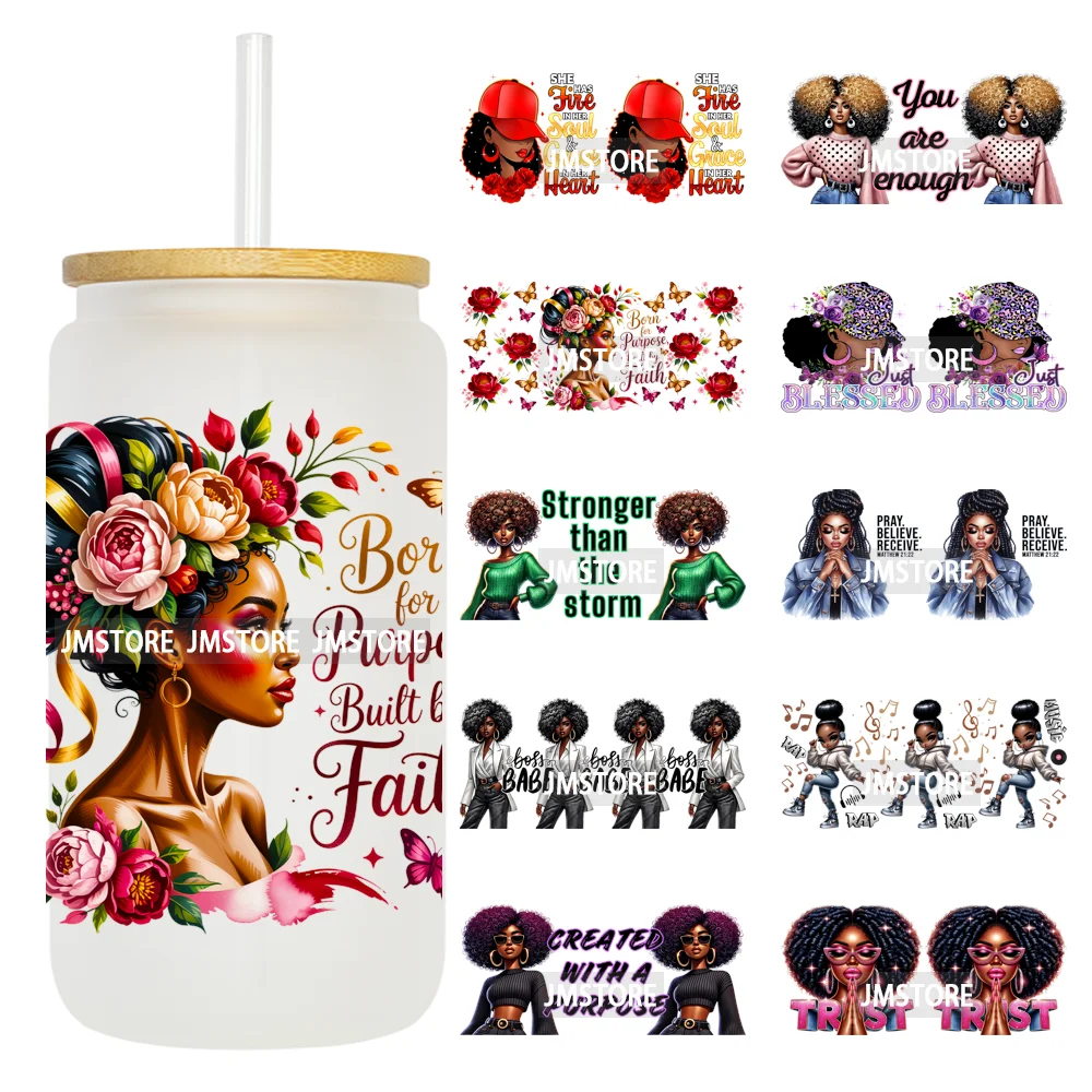 

Christian Black Girl Magic 16OZ UV DTF Cup Wraps Ready To Apply Waterproof Transfer Stickers For Libbey Glass Can Tumbler