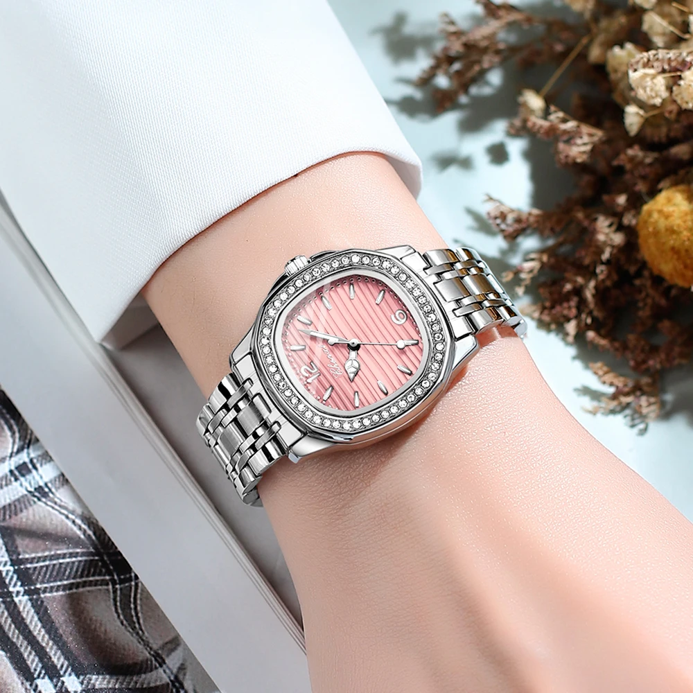 

New Watches For Woman CHENXI High Quality Quartz Ladies Watch Fashion Square Crystal Stainless Steel Bracelet Women's Clock
