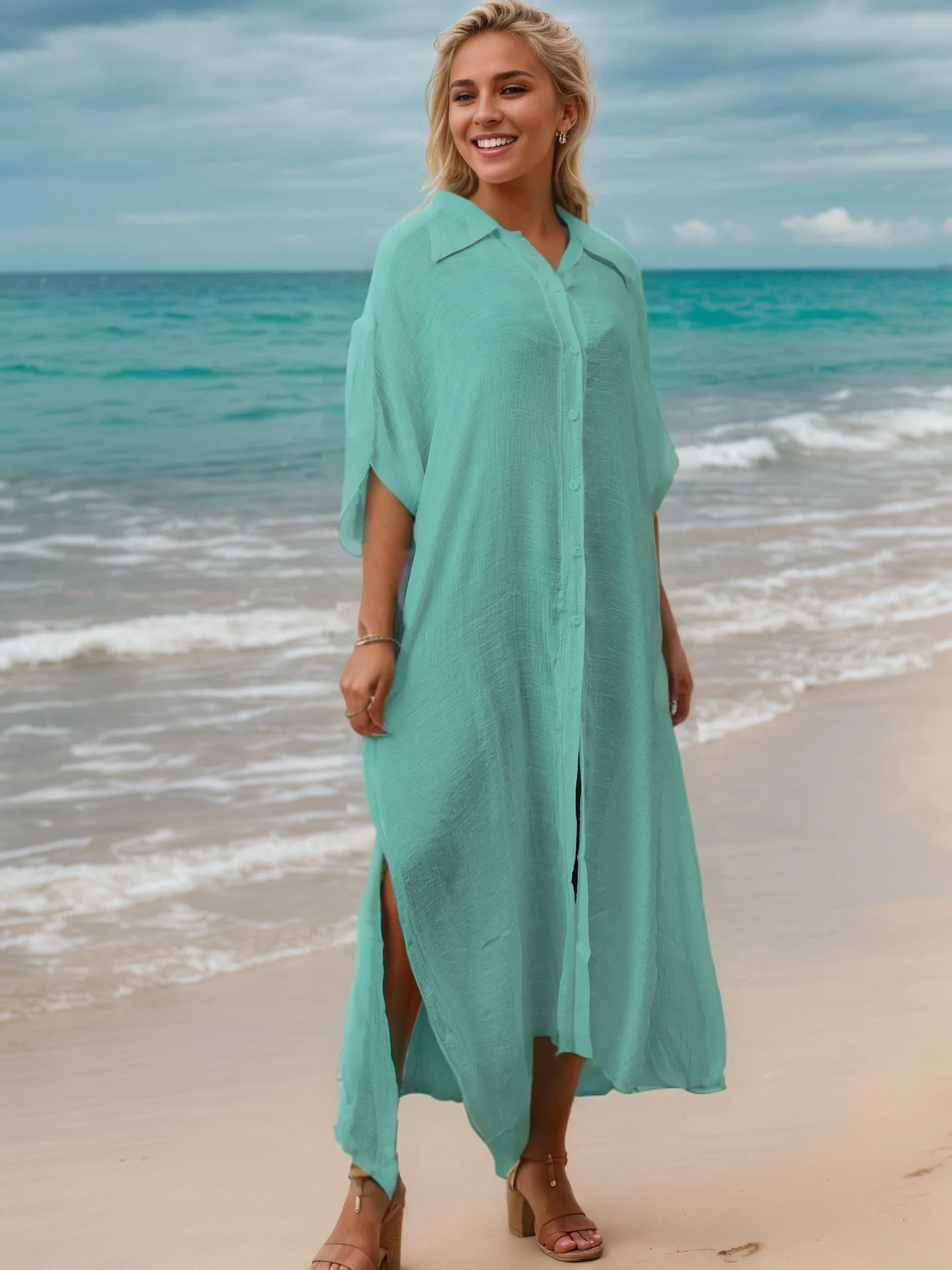

Beach Hoodie Bamboo Cotton Sunscreen Clothes Solid Color Cardigan Shirt