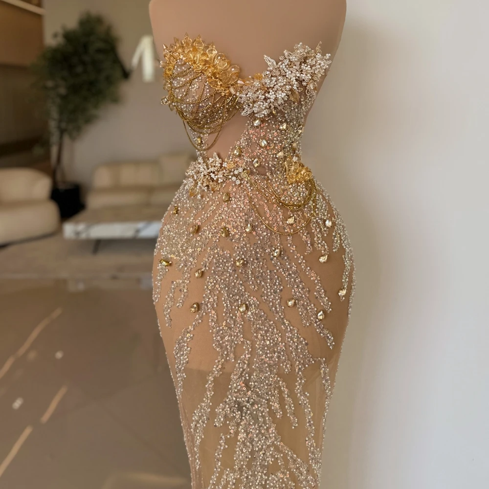 High Quality Straight Long Prom Gown Sexy Illusion Sleeveless Cocktail Dresses Luxury Sequins Beads Evening Dress Robe De Mariée