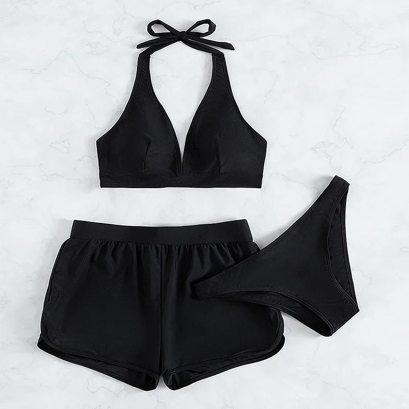 

Summer Black Swimsuits Tankini Sets Female Swimwear Sports Beach Wear Three-Piece Bathing Suit Girls Pool Women Swimming Suit