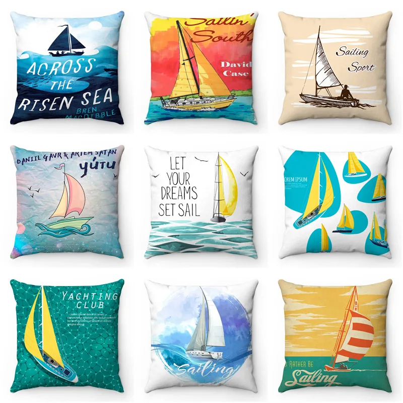 

Ocean Adventure Pillow Covers Ocean Sailboat Pillows Case for Boy Bedroom Bed Sofa Home Decoration Modern Pillowcase 40x40cm