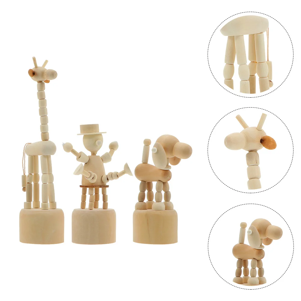 

3pcs Wooden Animal Figurines Unfinished Cartoon Diy Desktop Decorations For Home Living Room Bedroom Gift Wood Crafts