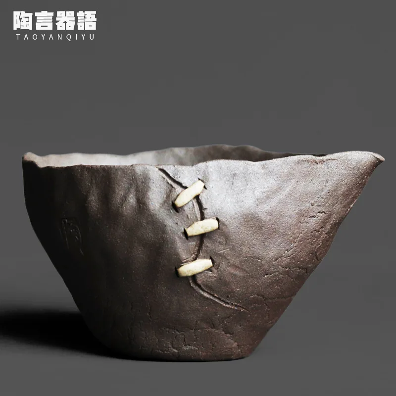 Rock mine clay hand-kneaded evenly divided tea cup repair porcelain craft design wide-mouth hand-held teapot coffee tea fair cup