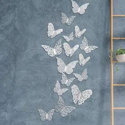 12Pcs 3D White Hollow Paper Butterfly Birthday Party Wall Decals Sticker Wall Decal  Art Decorative Sticker Room Bedroom Decor