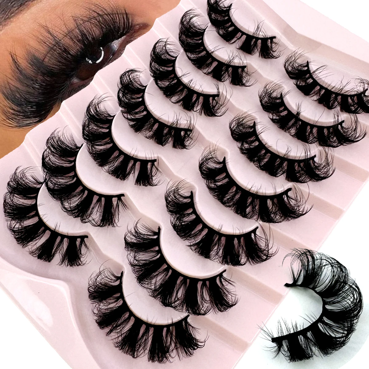 HBZGTLAD 7 Paar natürliche künstliche Wimpern, DD Curl, russische Wimpern, 3D-Nerzwimpern, wiederverwendbare, flauschige russische Streifenwimpern, Wimpern ex