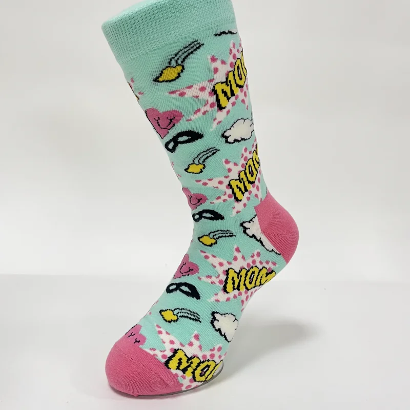 1 Pair Pop Art MOM Letters Print Socks, Y2K Street Style Mid Tube Socks Suit In All Seasons