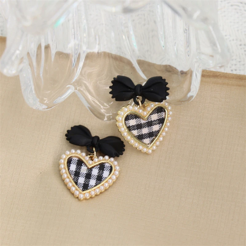 الكورية القلب انخفاض الأقراط للنساء فتاة رومانسية هدية عيد الحب الأزياء والمجوهرات الاتجاه شنقا اللؤلؤ لطيف Bowknot القرط #3