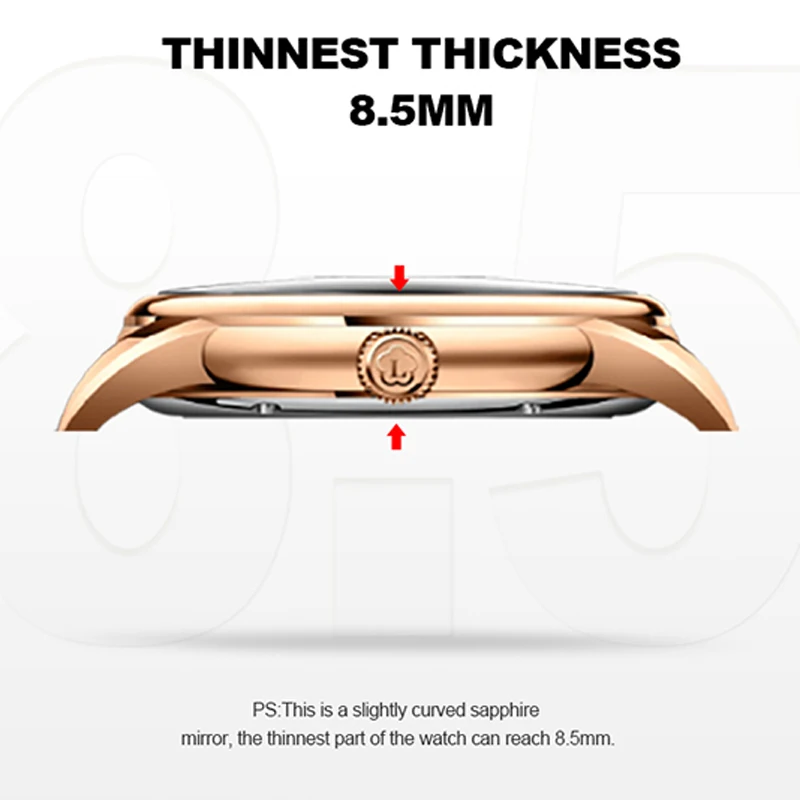 LOBINNI جديد رقيقة جدا هانغتشو 5000A مايكرو الدوار حركة الرجال التلقائي ساعات آلية الياقوت مرآة مقاوم للماء ساعة رجالية