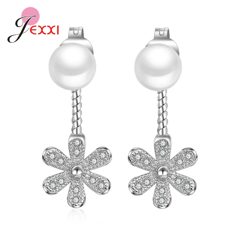 Trendy Snowflake Long Dangle Earrings for Women Girls Party 925 Sterling Silver Color Attractive Bright Pearl Fashion Jewelry