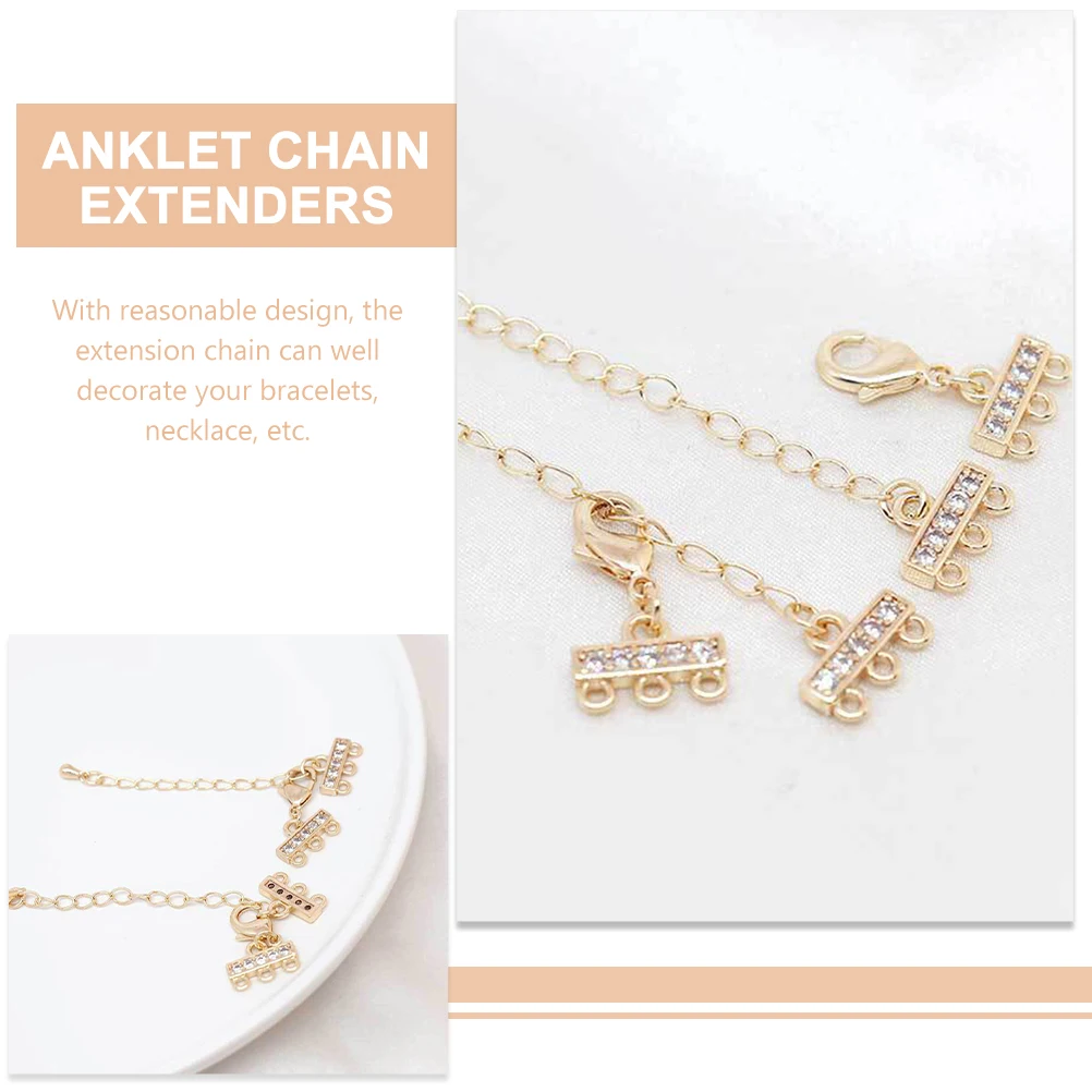 

5pcs 14k Gold Plated Lobster Clasps Extension Chains Triple CZ DIY Jewelry Supplies Necklace Bracelet Tail Ends Adjustable