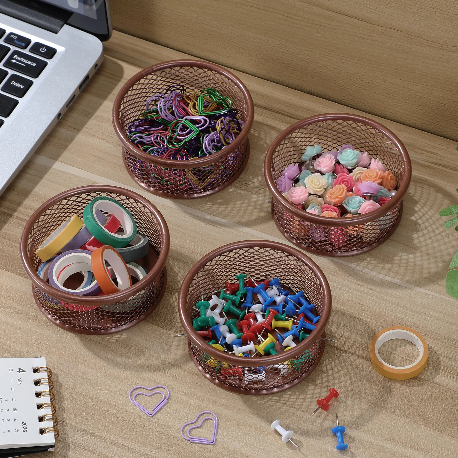 4pcs Metal Paper Clip Holder For Desk Mesh Storage Box Office Home Desktop Organizer Small Stationery Supplies