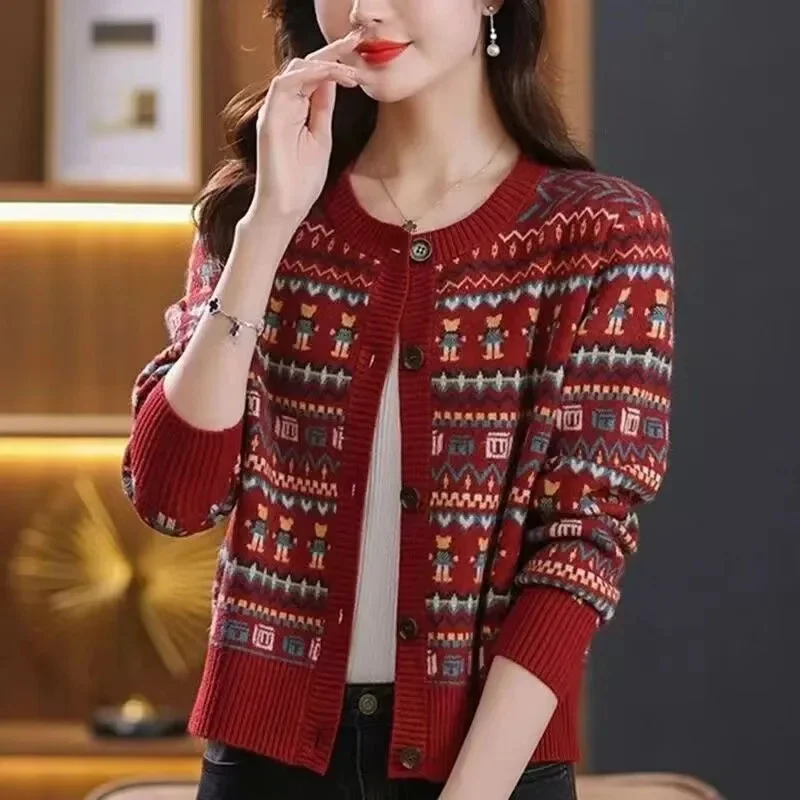 

Fashion Temperament Jacquard Knitted Cardigan Jacket Women Autumn New Long Sleeve Casual Short Slim Knit Sweaters Female Tops