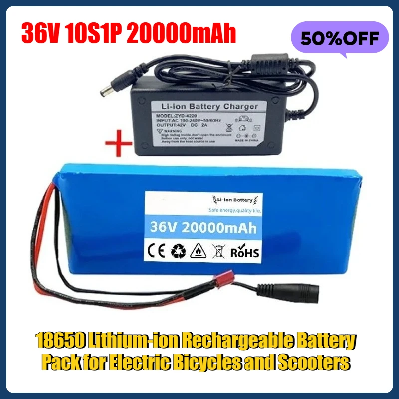 

36V 10S1P 20000mAh 18650 Lithium-ion Rechargeable Battery Pack for Electric Bicycles and Scooters