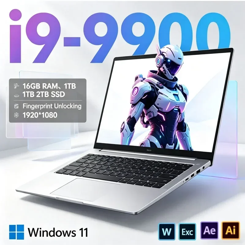 15.6 Ultra Slim Laptop Inter Core I9-9900 32GB RAM 2TB SSD Windows11 Backlit Fingerprint Business Notebook Computer PC
