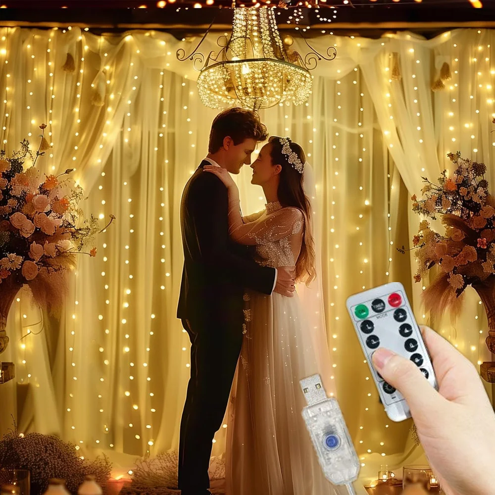 

Fairy Festoon Christmas Party Wedding Decoration for Home Room Remote Control LED Curtain Garland on The Window USB String Light