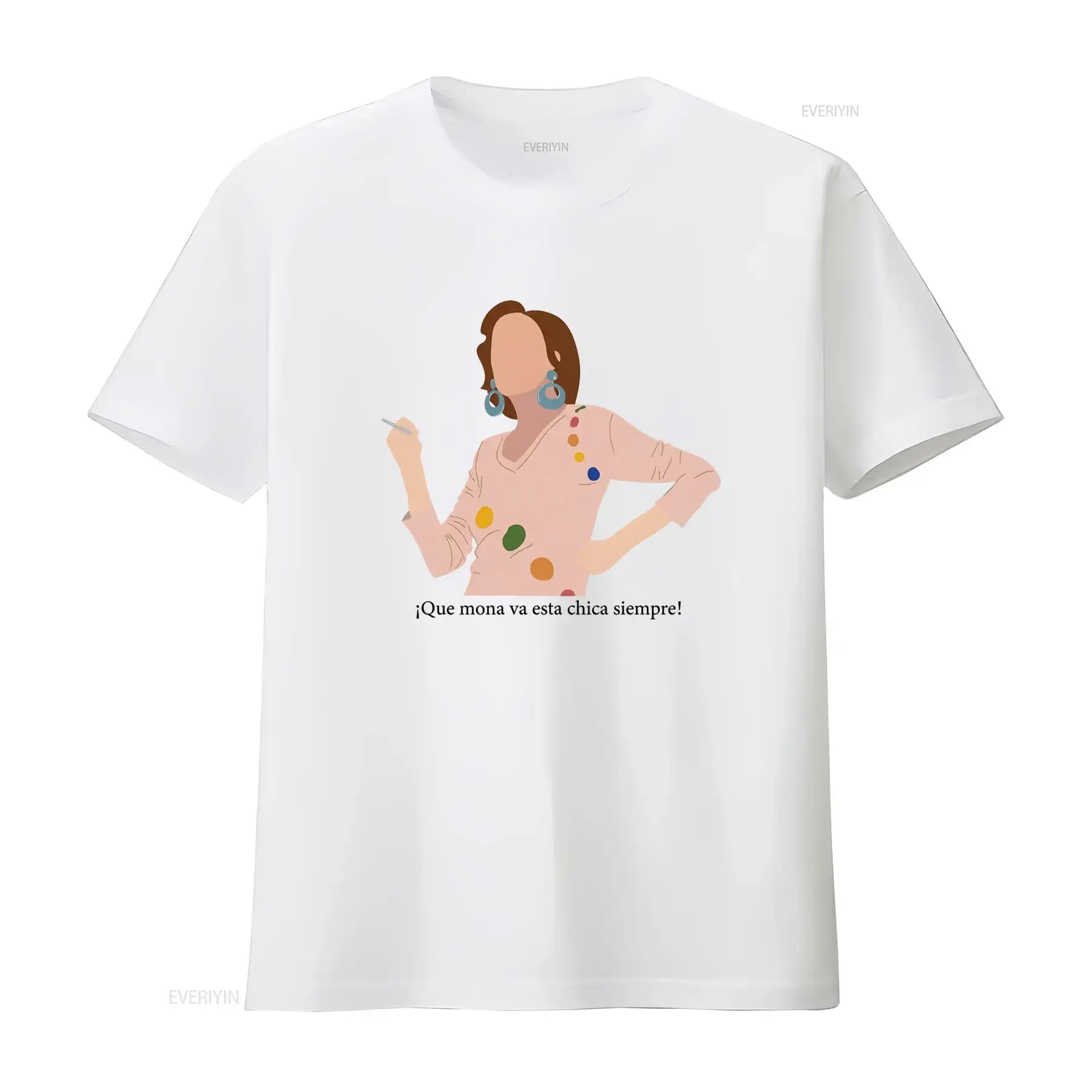 Marisa Anhqv Camiseta Cuán Linda Es Esta Chica Siempre Cuello Redondo Casual Tejido Ligeramente Elástico Corte Regular vintage