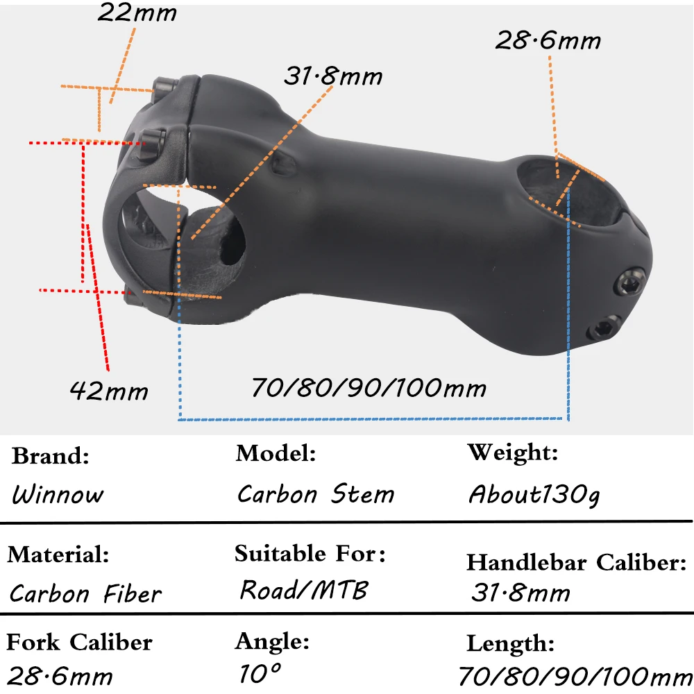 Winowsports  Bicycle Handlebar Stem 10 Degree Carbon Aluminum Mtb Stem Ultralight Road Mountain Bike Table Bicycle Part