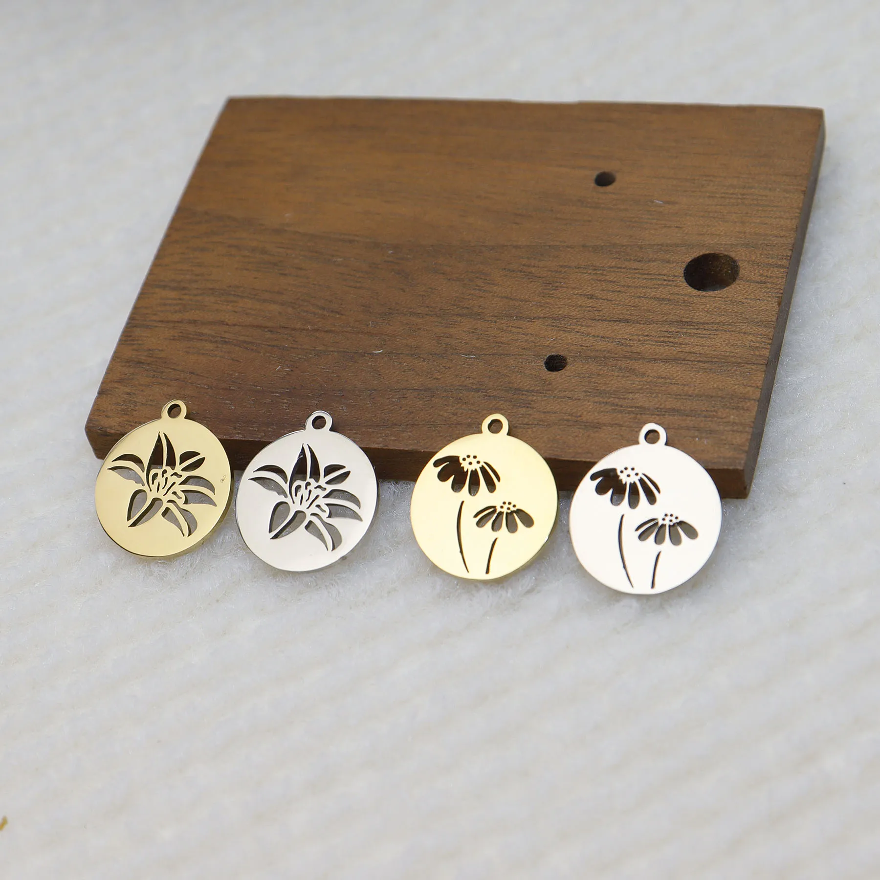 304L 10pcs Stainless Steel Flower Mirror Polish Jewelry Accessory Charm Pendant DIY Handcraft PVD Plated Waterproof Antiallergic