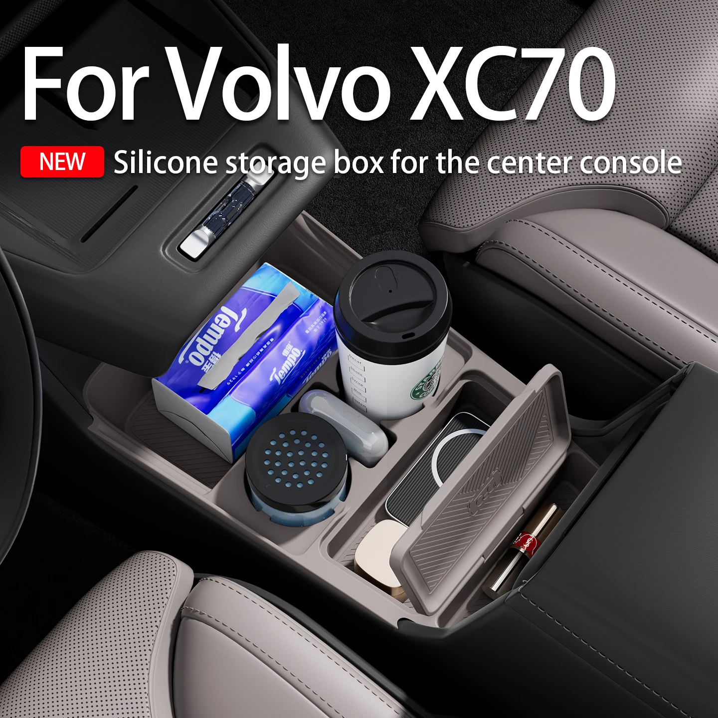 For Volvo XC70 center console silicone storage box double-layer flip cover car storage box car interior accessory