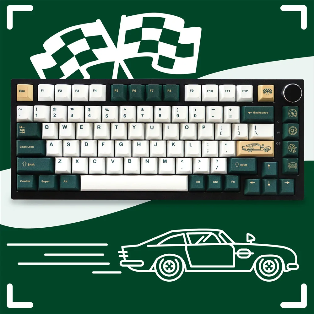 

Гоночные кейкапы, 129 клавиш, материал PBT, оригинальная высота, пятисторонняя сублимационная печать, идеально подходят для механических клавиатур.