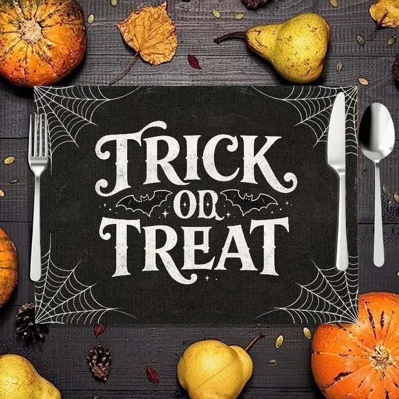 VIKAMA 2/4/6pcs Halloween Meal Mat Black Cat Ghost Pumpkin Ghost House Bat Spider Web Table Mat Home Party Decoration