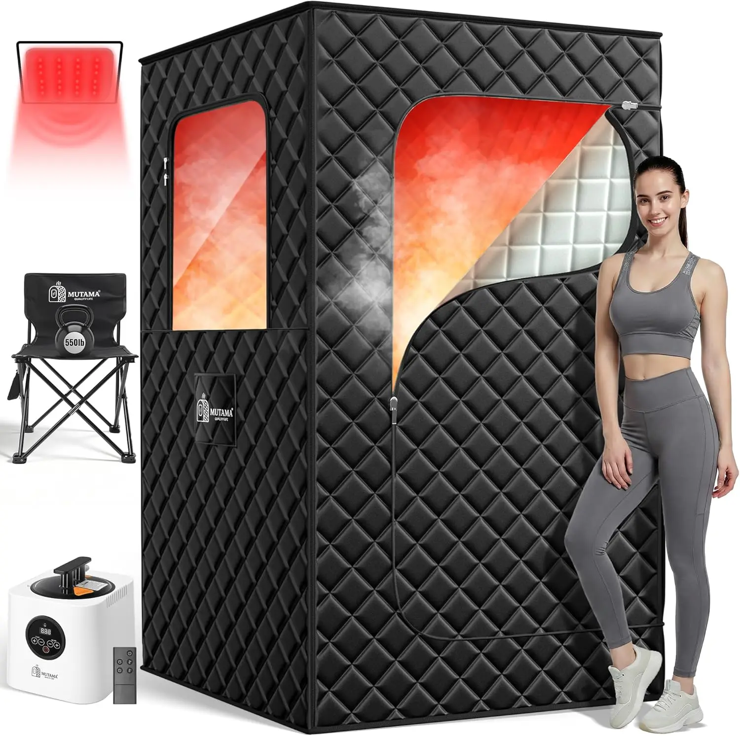

Sauna Box, 3L Portable Steam Sauna Tent for Home & Indoor Use, 1400w Personal Sauna Pod, Remote Control, Folding Chair, 15 Level