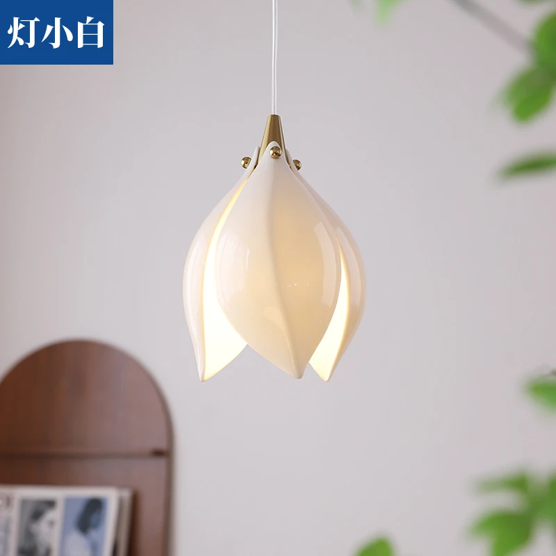 Medieval ceramic magnolia chandelier Bauhaus bedroom bedside dining room bar lamp staircase petal lamp
