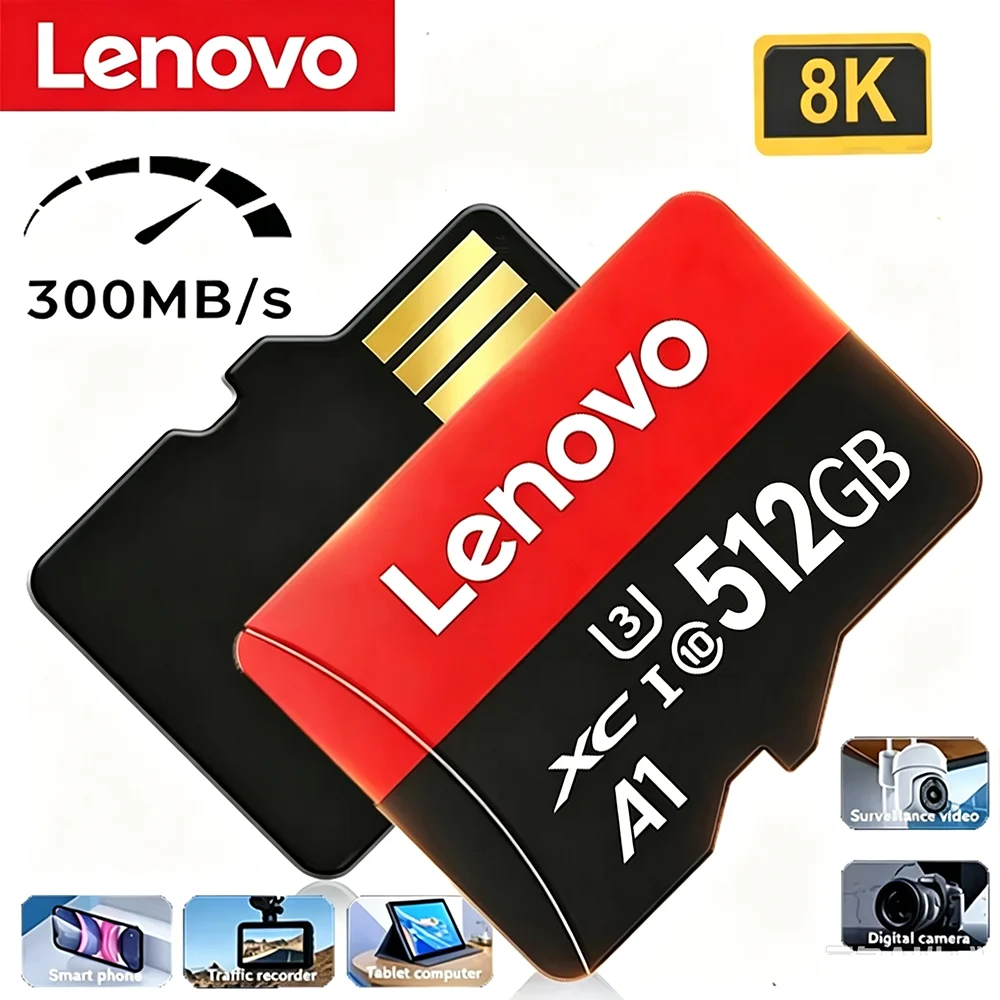 Original Lenovo SD Card 512GB Micro TF/SD Card Portable High Speed 128GB Memory Card Expansion for Surveillance/PC/MAC/Cameras