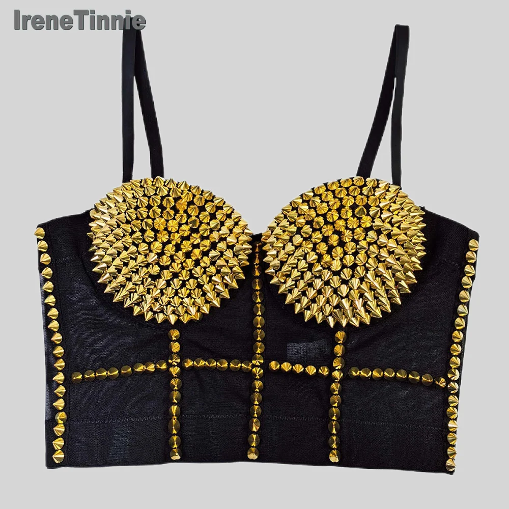 

IRENE TINNIE Fashion Backless Corset Lady Punk Rivet Crop Top Sexy Women Camisole Bustier Nightclub Party Tank Tops 2025