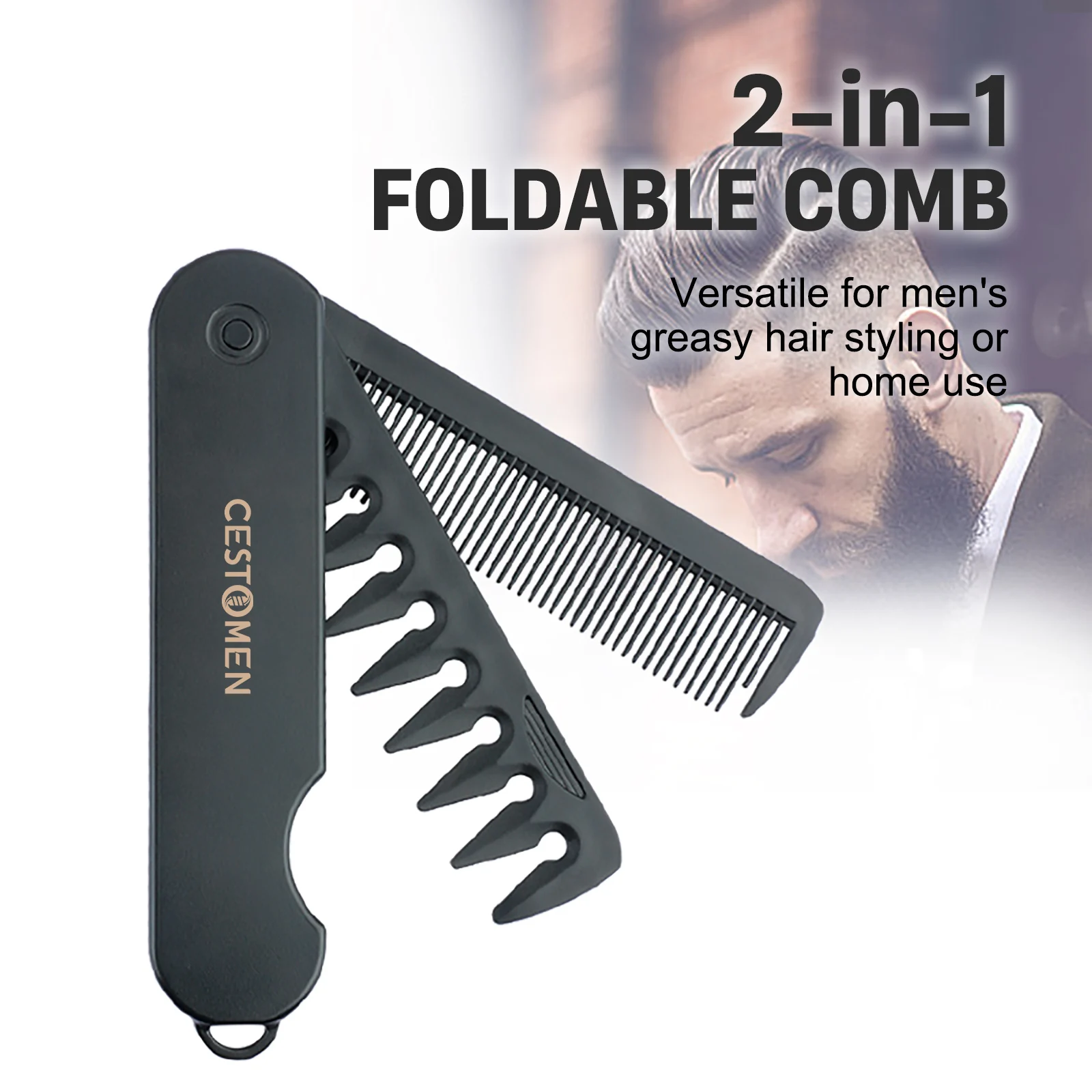 

NEW High Quality 2 in 1 Pocket Folding Comb Wide Tooth Oil Head Comb Beard Combing Salon Hair Clipper Combs Barber Accessories