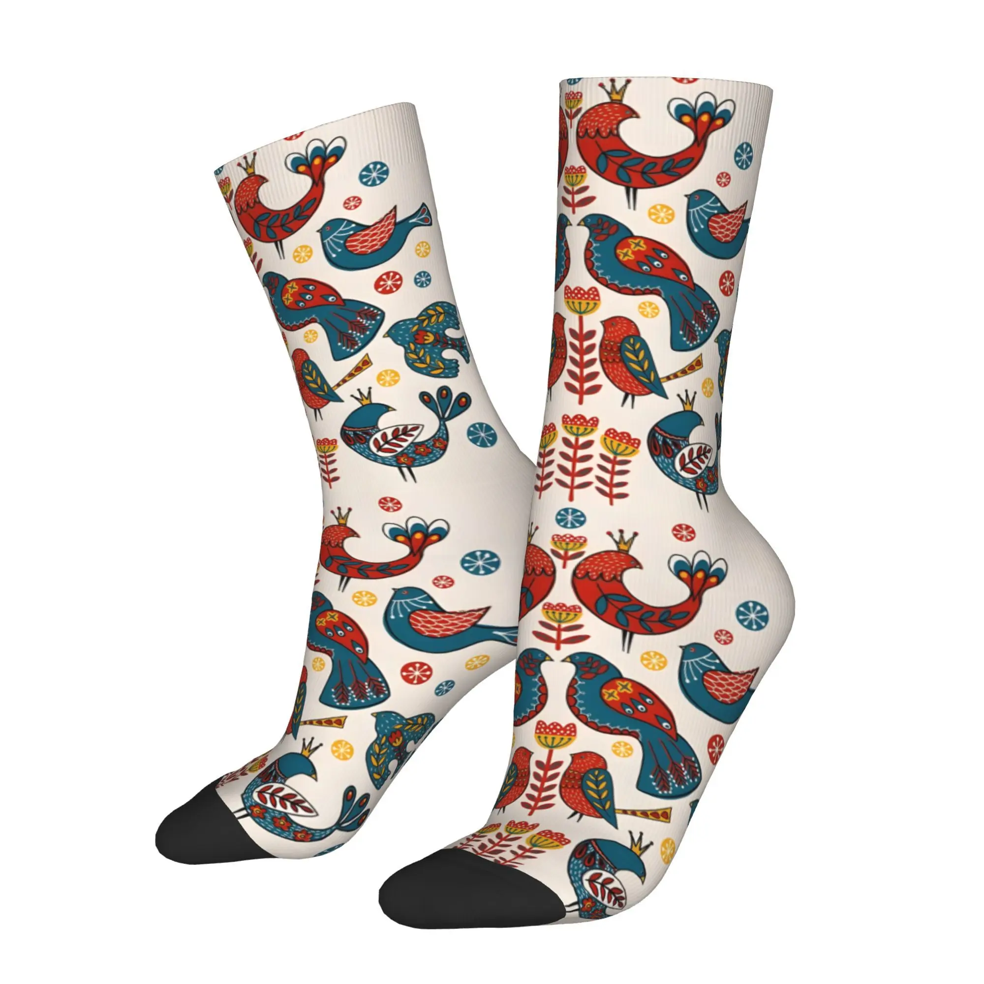 1pc Folk Style Birds  Printed Men's Socks Novelty Hip Hop Harajuku Pattern Crew Sock Casual Gift