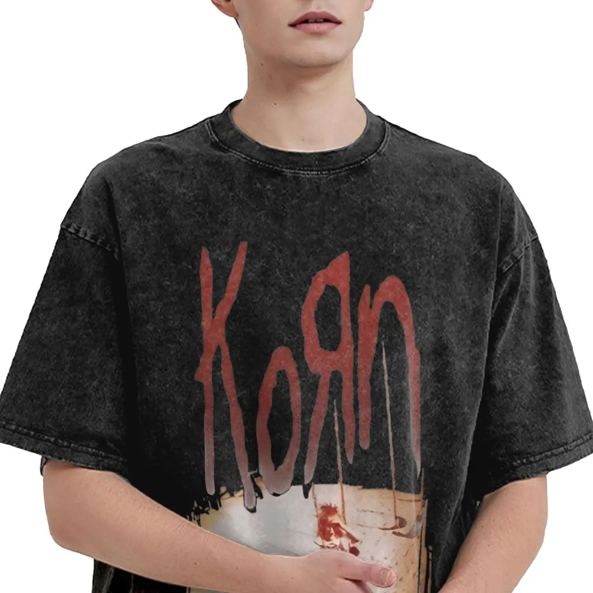 Korn T Shirt Hip Hop Washed Cotton Oversize T-Shirts Rock Band Retro for Men Women Tops Streetwear Summer Tee Shirt