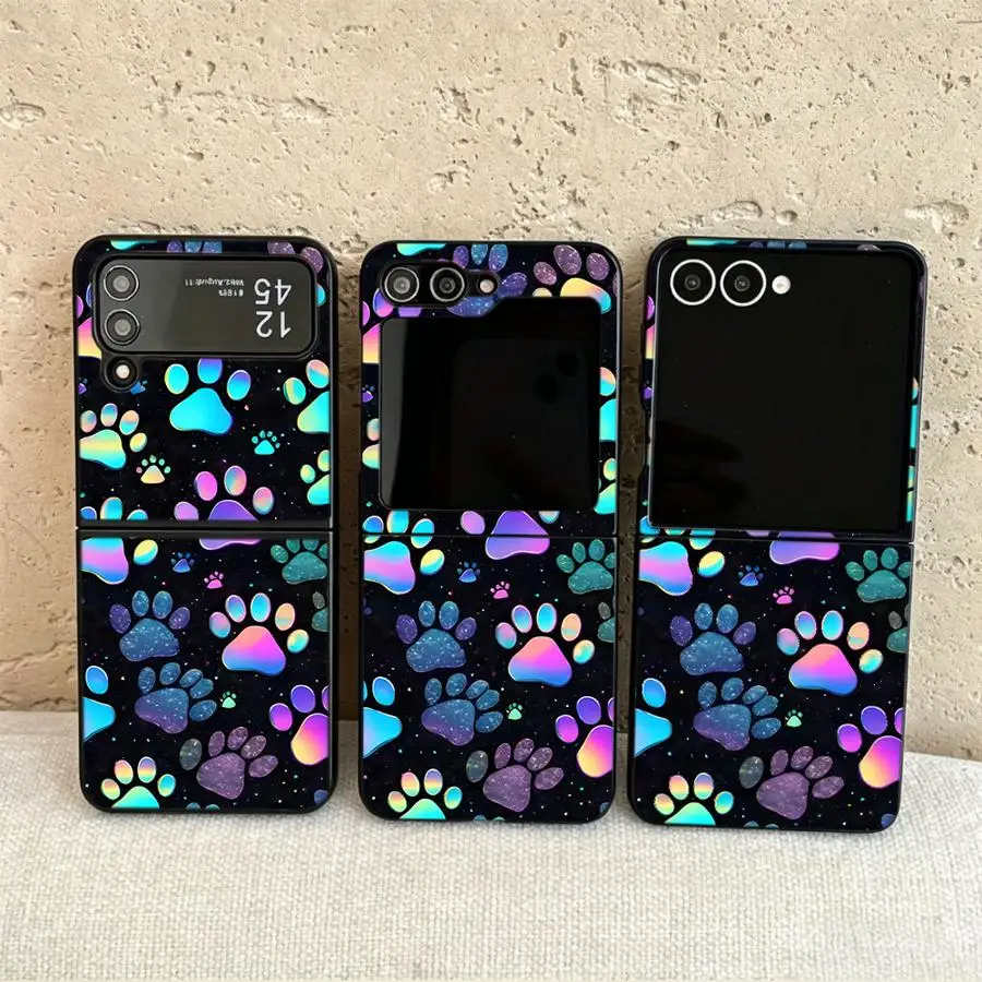 Colorful Paw Prints Back Phone Cover Funda Case for Samsung Galaxy Flip7 FE Flip6 Flip4 Z Flip 7 6 5 4 3 Flip5 Flip3