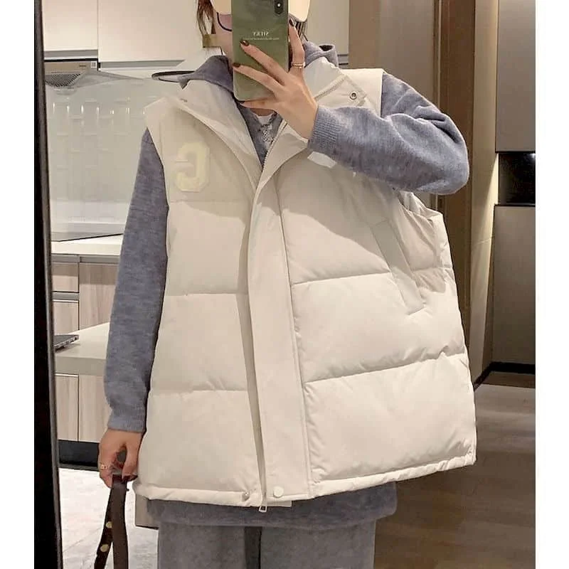 Waistcoats for Women Stand Collar Vests Oversized Casual Lightweight Cotton Added Sleeveless Cardigans Quilted Coats Women Tops